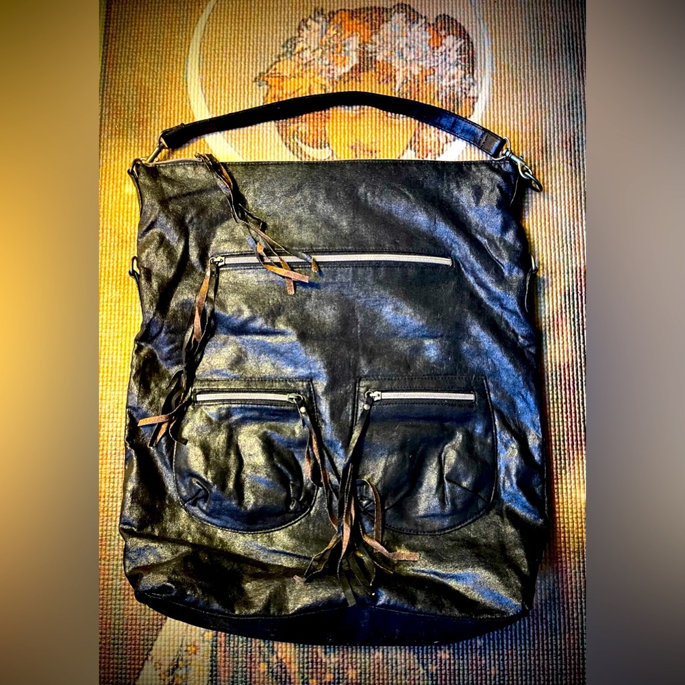 Leather Purse / Zippered Pockets/ Option to Fold over with ring settings